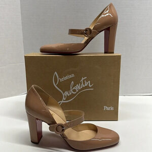 Christian Louboutin Miss Kawa 85 Pumps Mary Jane High Heel Shoes Nude Size 40